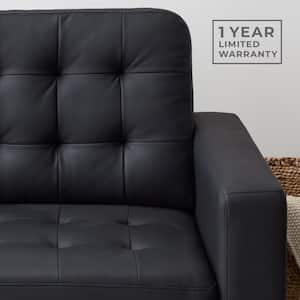 Brynn 76 in. Black Faux Leather Upholstered 3 Seat Square Arm Sofa with Removable Cushions and Buttonless Tufting
