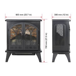 24 in. Freestanding 3D Flame Infrared Quartz Electric Fireplace in Black with Remote Control