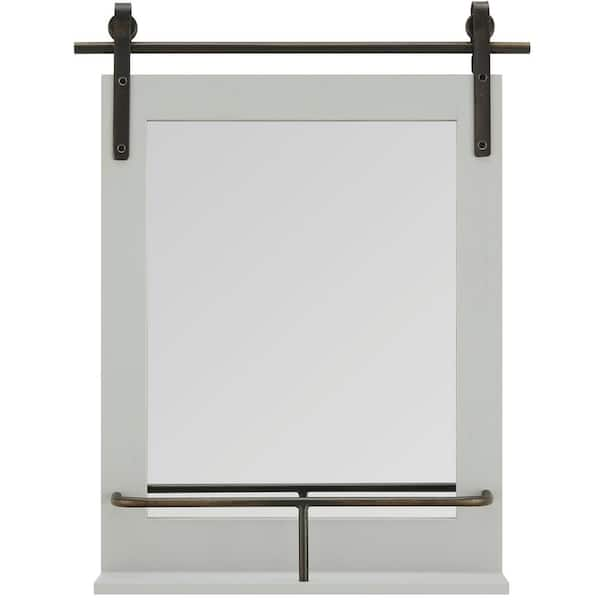 Photo 1 of 20 x 5 x 25 in. Rectangular Metal Gray Ingram Farmhouse Barn Door Mirror With Shelf