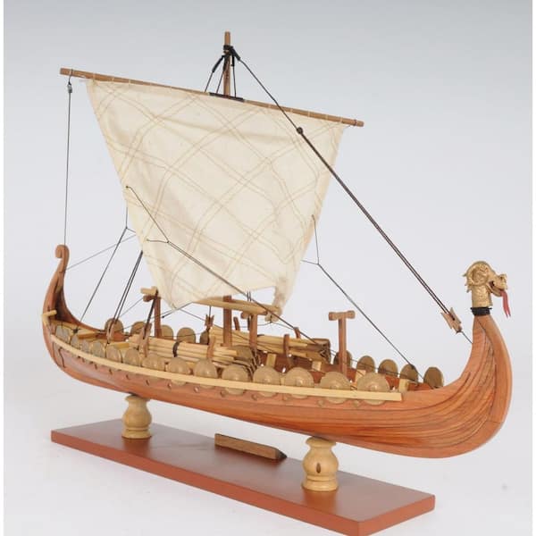 HomeRoots Wood Hand Painted Boat Decorative Sculpture