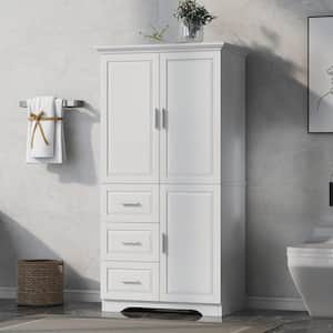32.6 in. W x 19.6 in. D x 62.2 in. H White Bathroom Freestanding Linen Cabinet with 3-Drawers