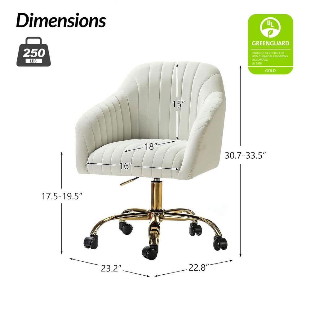 Ivory Velvet Swivel Task Chair with Golden Metal Legs