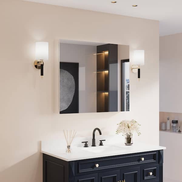 36 in. W x 30 in. H Rectangular Aluminum Recessed/Surface Mount Medicine Cabinet with Mirror and 8 mm Glass Shelves