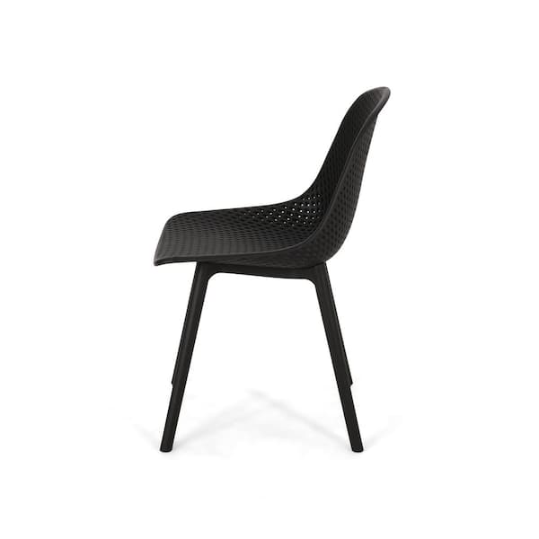 Noble House Posey Black Plastic Outdoor, Black Plastic Outdoor Dining Chairs