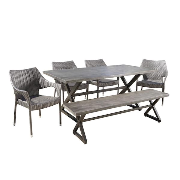 Noble House Isola Grey 6-Piece Faux Rattan Outdoor Dining Set