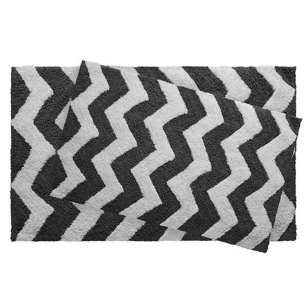 Jean Pierre Reversible Cotton Soft Zigzag Gun Metal 2-Piece Bath Mat Set