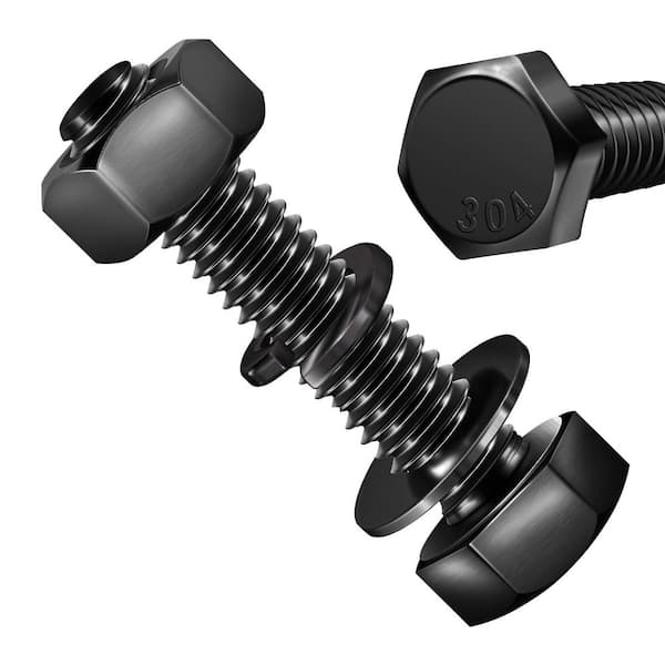 3/8 in.-16 x 1-3/4 in. Black Oxide Stainless Steel Hex Bolt with Nut, Washer and Lock Washer (6-Pack)