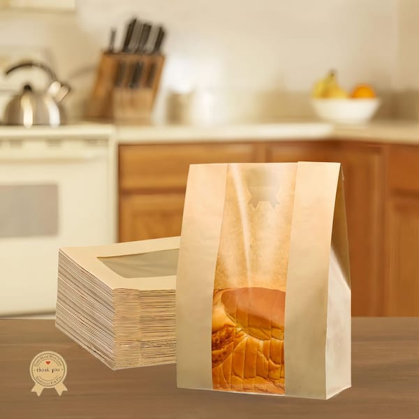 13.7 in. x 8.2 in. x 3.7 in. Paper Bread Bags for Homemade Bread, Sourdough, and Storing Cookies & Snacks (50-Pack)