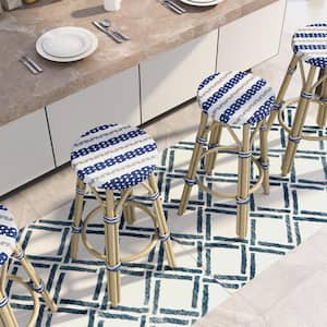 Shua 26 in. Navy and White Aluminum Outdoor Bar Stool (Set of 2)