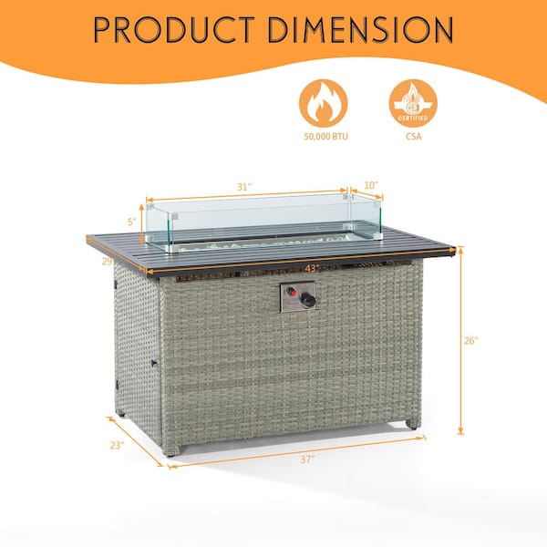 43 in. 50000 BTU Propane Fire Pit Table with Windshield