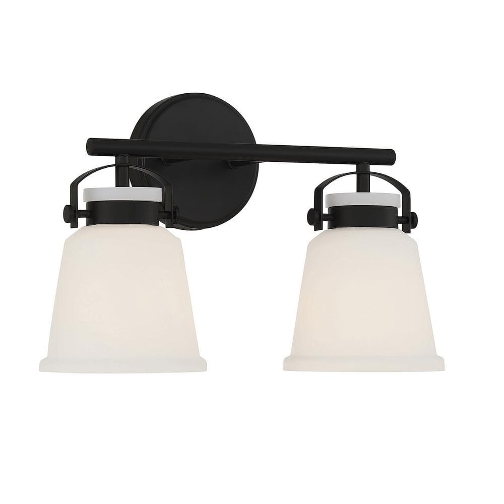 Matte Black 2-Light Bathroom Vanity with Opal Glass Shades
