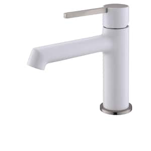 Single Handle Bathroom Faucet for Single Hole in White and Brushed Nickel