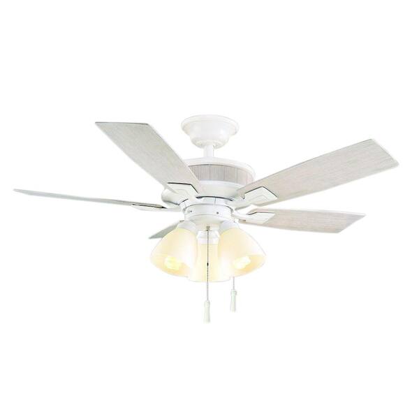 Hampton Bay Riverwalk 42 in. Indoor/Outdoor Matte White Ceiling Fan with Light Kit and Shatter Resistant Shades