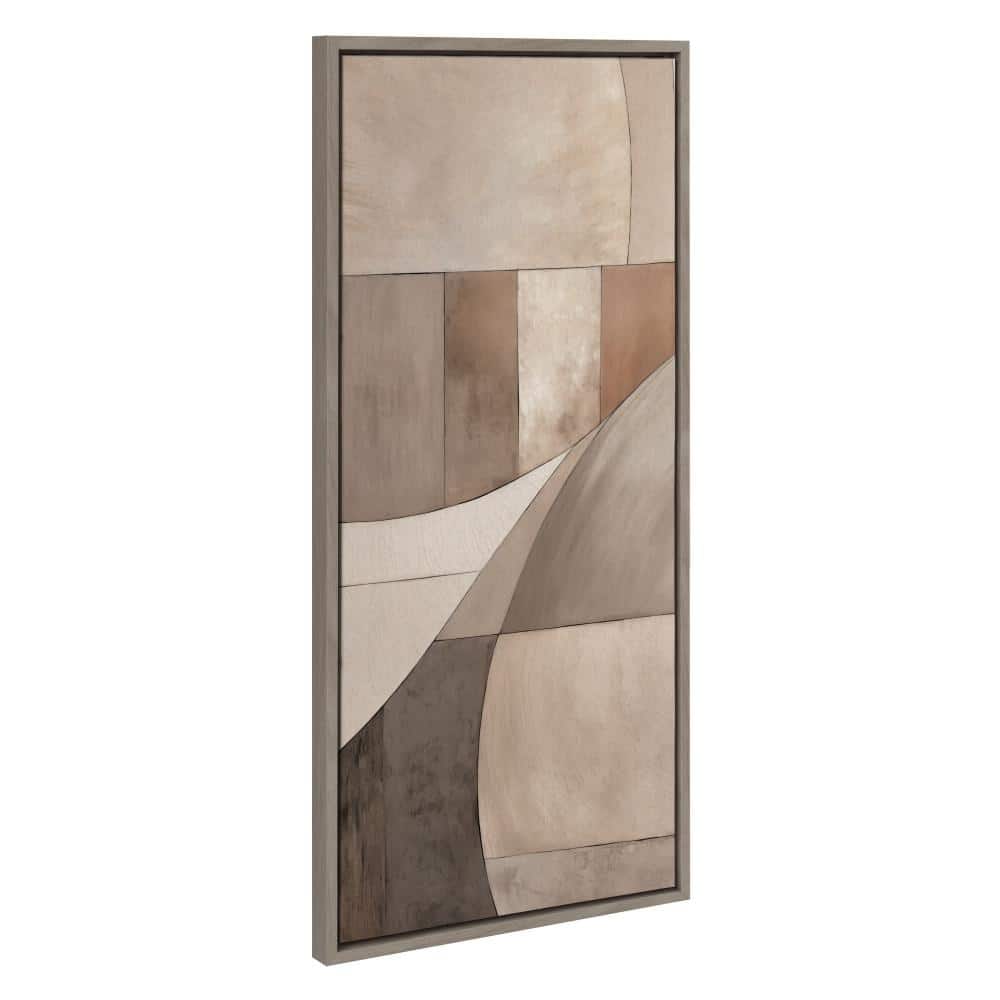 Neutral Linen Framed Geometric Abstract Canvas Art, 18x40