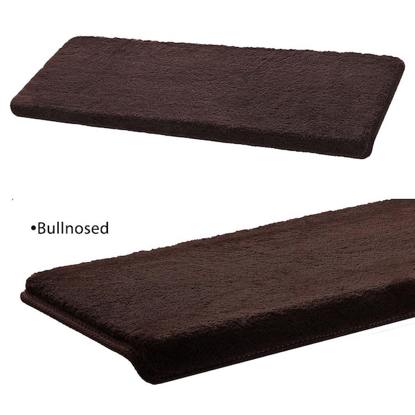Ultra Plush Bullnose Indoor Tape Free Non-Slip Soft 9.5" x 30" x 1.2" Carpet Stair Tread Cover (Set of 14, Dark Brown)