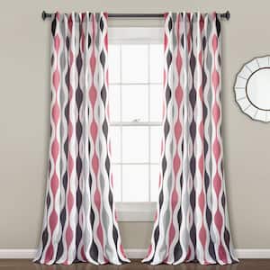 Mid Century Geo 52 in. W x 84 in. L Light Filtering Window Curtain Panels in Coral/Gray Set