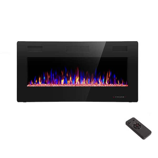 36 in. Recessed and Wall Mounted Electric Fireplace in Black, Remote Contro, Adjustable Flame Color and Speed