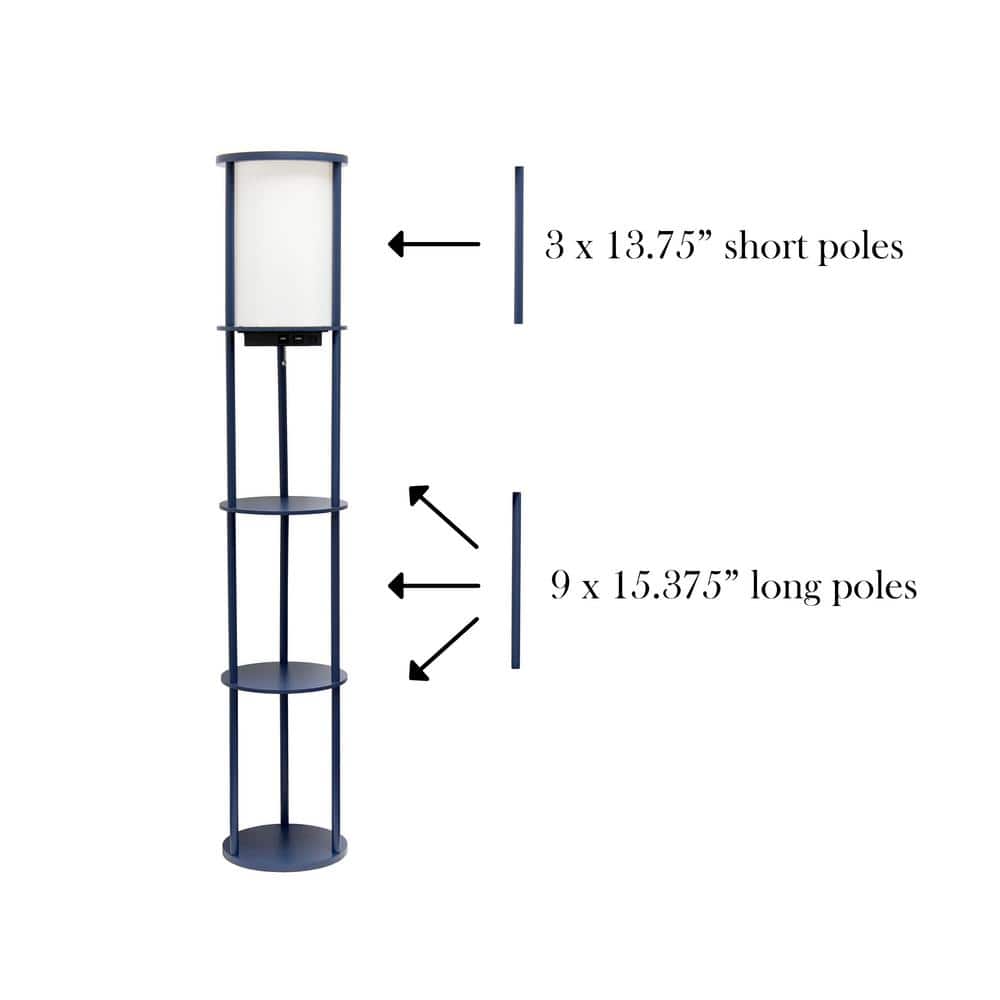 White Adjustable 3-Shelf Floor Lamp with USB Ports