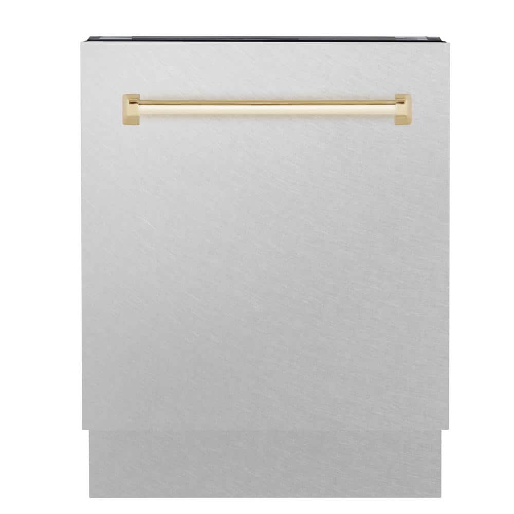 ZLINE Kitchen and Bath Autograph Edition 24 in. Top Control Tall Tub Dishwasher w/ 3rd Rack in Fingerprint Resistant Stainless & Polished Gold, Fingerprint Resistant Stainless Steel & Polished Gold