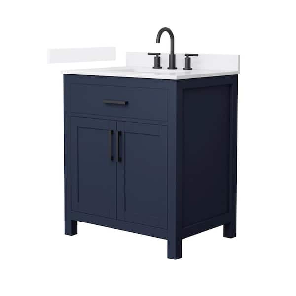 Beckett 30 in. Single Freestanding Dark Blue Bath Vanity with White Quartz Top (Assembled)