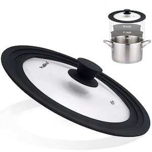 Universal 10 in. 11 in. 12 in. Tempered Glass Lid with Steam Vent and Heat Resistant Silicone, Space Saving Pan Cover