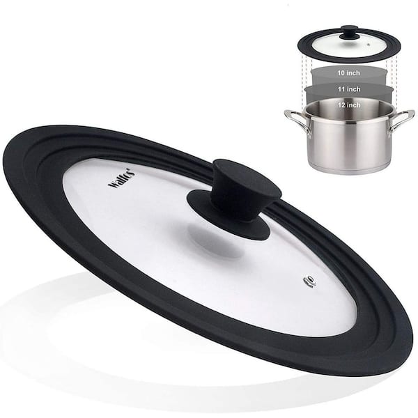 Universal 10 in. 11 in. 12 in. Tempered Glass Lid with Steam Vent and Heat Resistant Silicone, Space Saving Pan Cover