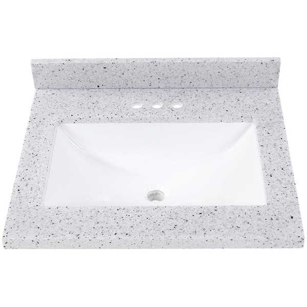 Photo 1 of 25 in. Solid Surface Vanity Top in Silver Ash with White Sink