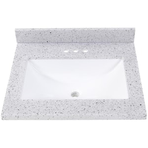 25 in. W x 22 in. D Solid Surface White Rectangular Single Sink Vanity Top in Silver Ash