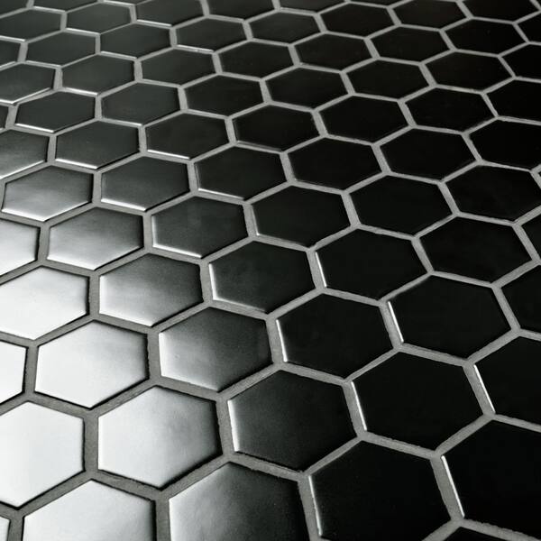 Retro Black Hexagon 11.63 in. x 12.75 in. Matte Porcelain Floor and Wall Tile (14.4 sq. ft./Case) Retro Black Hexagon 11.63 in. x 12.75 in. Matte Porcelain Floor and Wall Tile (14.4 sq. ft./Case)
