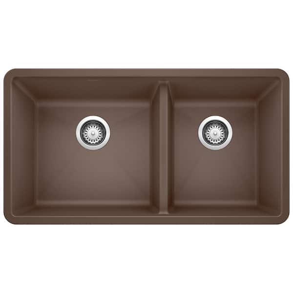 Blanco PRECIS 33 in. Undermount 60/40 Double Bowl Cafe Granite Composite Kitchen Sink