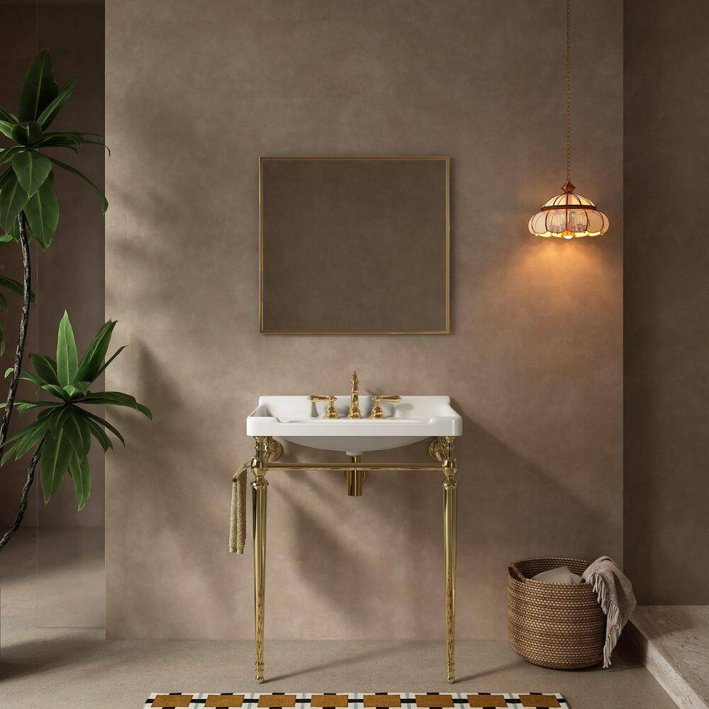 28 in. Wall-Mounted White Bath Vanity with White Ceramic Top and Gold Legs with Towel Bar Unassembled price history on PriceWatchPro