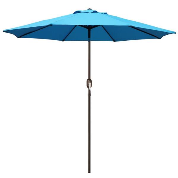 9FT Light Blue Patio Umbrella,Outdoor Table Umbrella,Market Umbrella with 8 Sturdy Ribs,Push Button Tilt and Crank