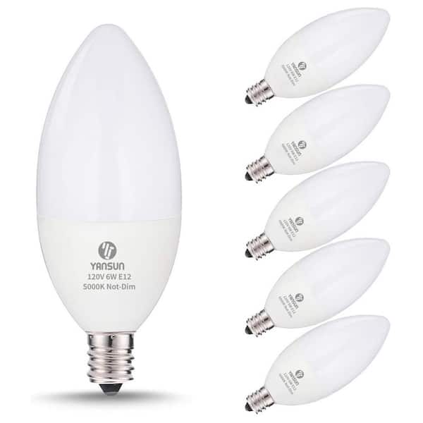 YANSUN 60-Watt Equivalent Ceiling Fan Light Bulbs 6W C11 Non-Dimmable  Candelabra Light Bulb E12 LED Bulb in Daylight (6-Pack) H-LZ07003E12-6 -  The Home Depot
