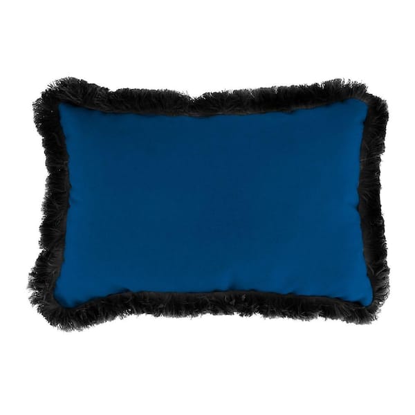Jordan Manufacturing Sunbrella 9 in. x 22 in. Canvas Navy Lumbar Outdoor Pillow with Black Fringe