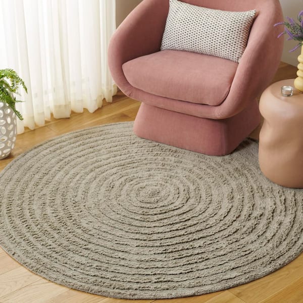 Easy Care Sage 4 ft. x 4 ft. Machine Washable High-Low Dendric Solid Round Area Rug