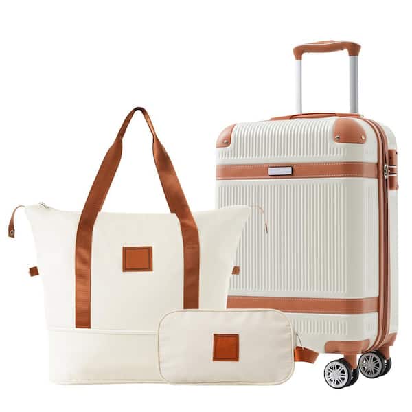 INNOBULE 3-Piece Hard Shell White Toiletry Luggage Set with TSA Lock (20 in.)