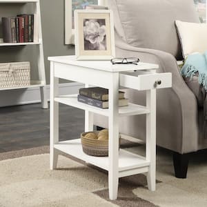 American Heritage White Three Tier End Table with Drawer