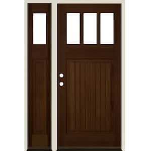 36 in. x 80 in. 3-LIte 1 Panel with V-Grooves Provincial Stain Right Hand Douglas Fir Prehung Front Door Left Sidelite