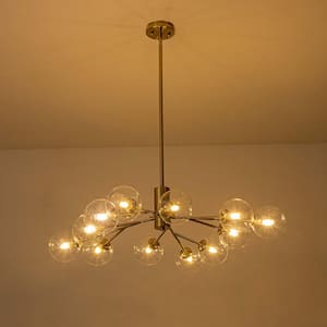 Signorelli 12-Light Brass Sputnik Branch Atomic Bubble Chandelier with Clear Glass Globe Bubble for Living/Dining Room