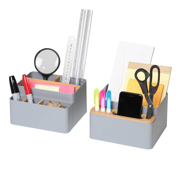 Seville Classics Bamboo Pen and Pencil Caddy Set with Drop-In