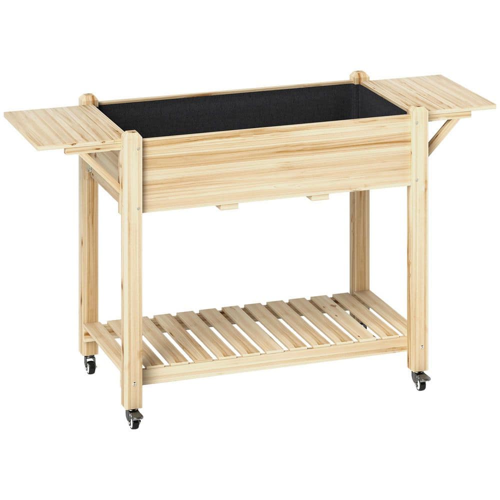 37 in. x 18.1 in. x 7.1 in. Raised Garden Bed, Wood Planter Box with Wheels