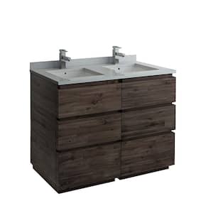 Formosa 48 in. Modern Double Vanity in Warm Gray with Quartz Stone Vanity Top in White with White Basins