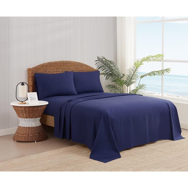 Oceanfront Resort Solid Percale Cotton Navy 5 Piece Split King Sheet Set