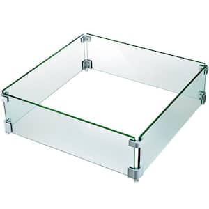 Fire Pit Wind Guard 21 x 21 x 6 in. Glass Flame Guard 0.3 in. Thick Glass Wind Guard with Non-Slip Feet for Propane,Gas