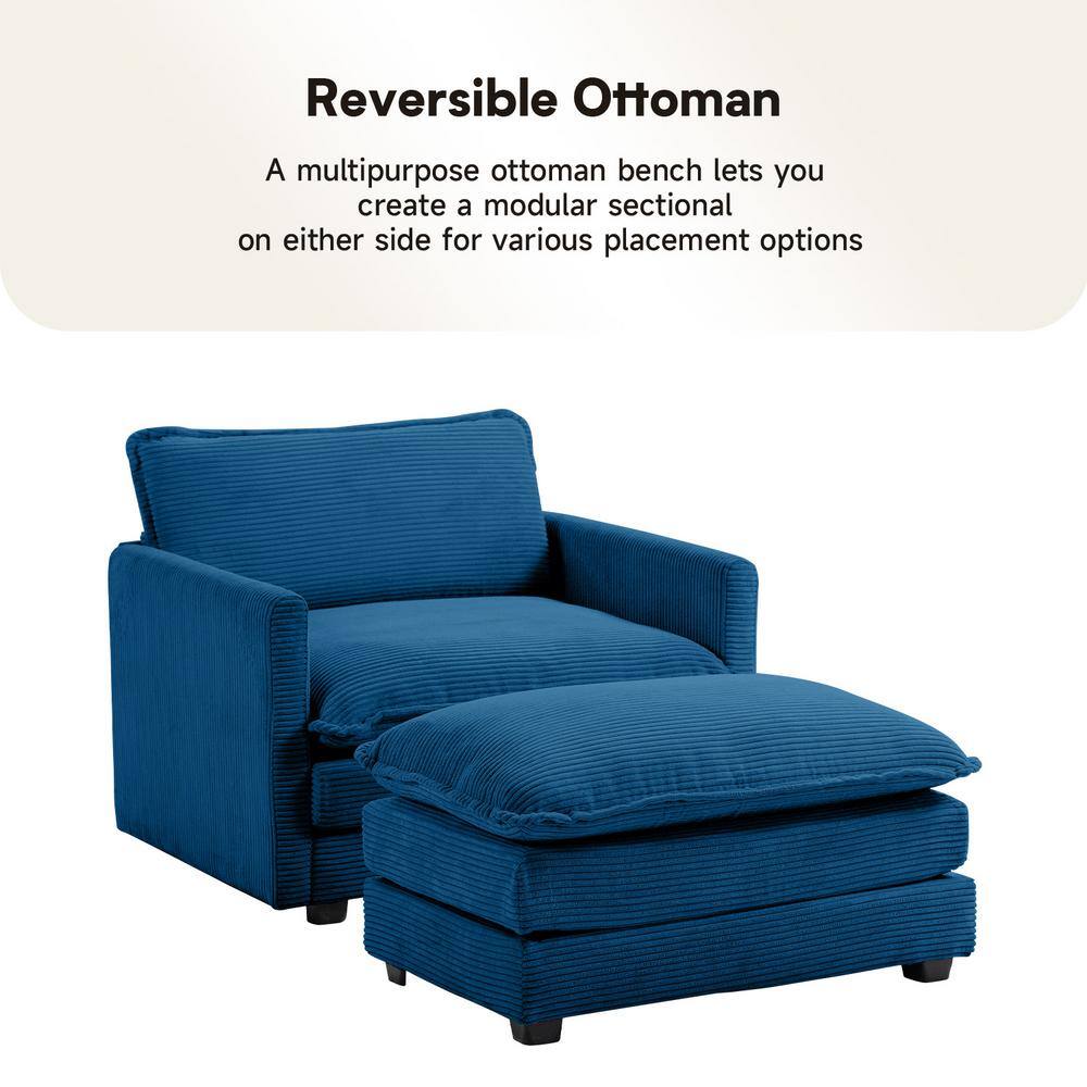 Navy Corduroy Metal Frame Accent Chair with Ottoman