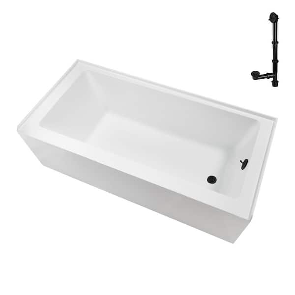 60 in. x 32 in. Soaking Acrylic Alcove Bathtub with Right Drain in Glossy White, External Drain in Matte Black