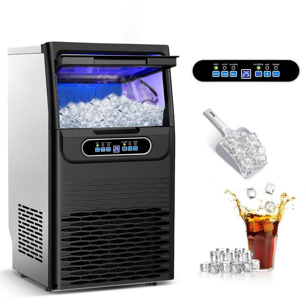14 in. 90 lbs. per day Full Size Ice Cube Freestanding Ice Maker Water Spray Ice Making in Black with Filter and Scoop price history on PriceWatchPro