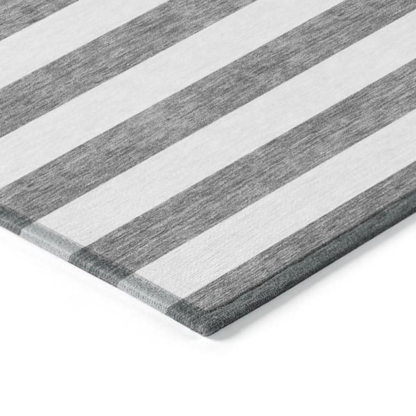 Charcoal 8 ft. Round Woven Striped Polyester Round Indoor/Outdoor Area Rug