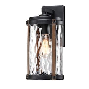 Martin 1-Light Matte Black and Barnwood accents Outdoor Wall Lantern Sconce