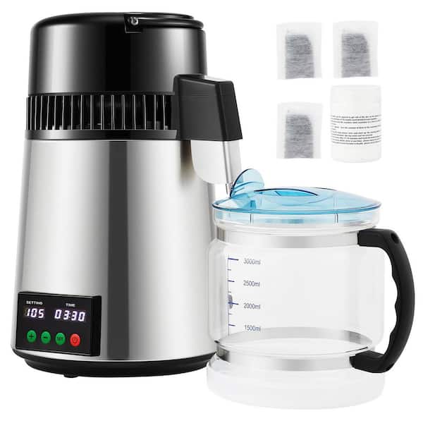 SKYSHALO 1.1 Gal. Water Distiller 0.3 Gal./H 750 W Distilled Water Maker Machine Timing Set Temp Display Stainless Steel Silver
